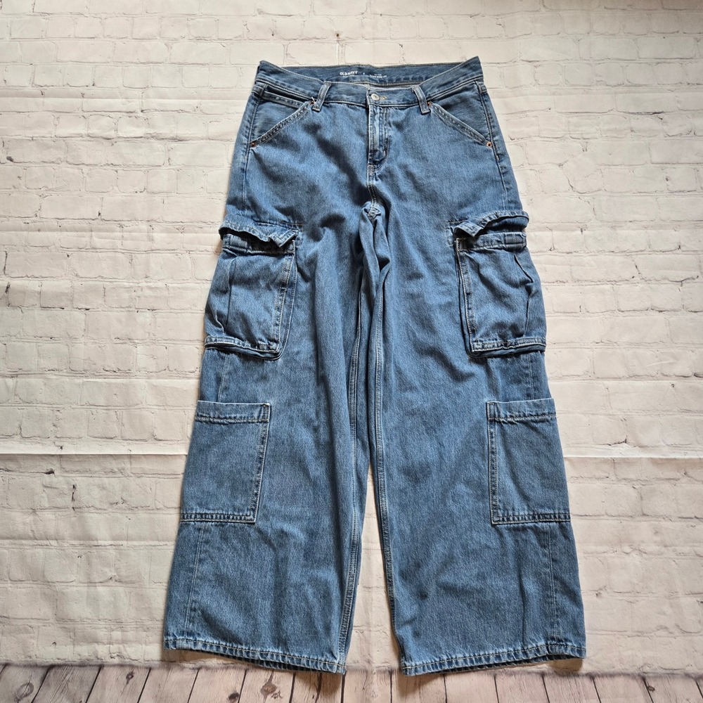 Old Navy Womens Mid-Rise Baggy Wide-Leg Cargo Jeans Size 6 grunge